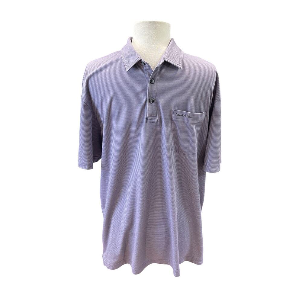 Travis Mathew Men’s 2XL Polo Shirt Purple Stripe Short Sleeve Pocket Golf Casual